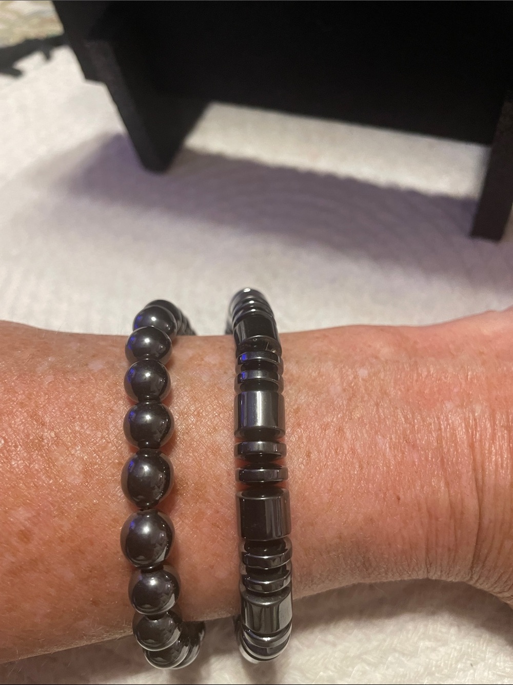 Men's Dark Grey Hematite Stone Beaded Bracelet, Set of 2